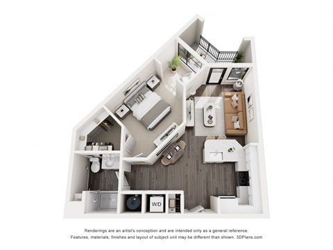 Floor plan for 1 bed, 1 bath, 713 sqft
